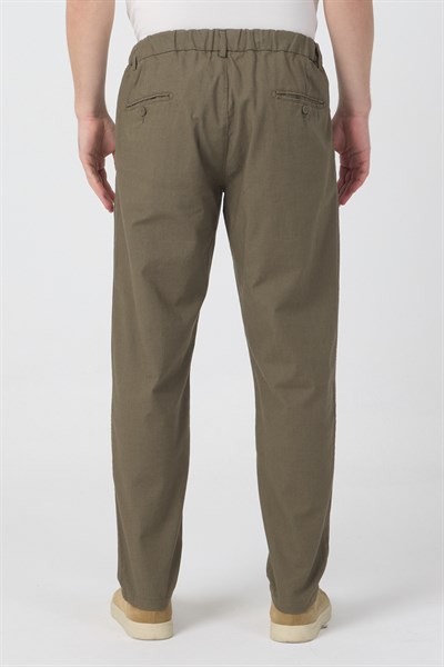 Erkek Keten Rahat Kalıp Pantolon Evere Haki Yeşil