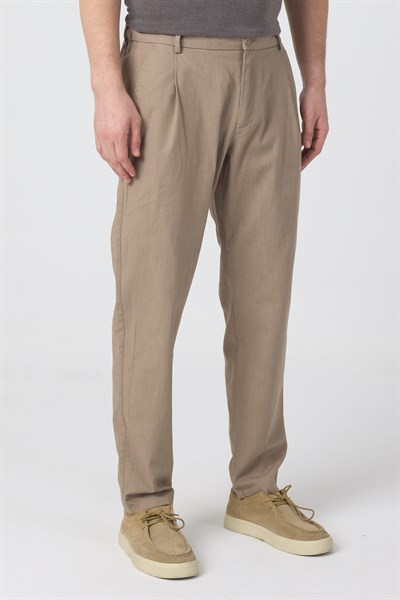 Erkek Keten Rahat Kalıp Pantolon Evere Camel
