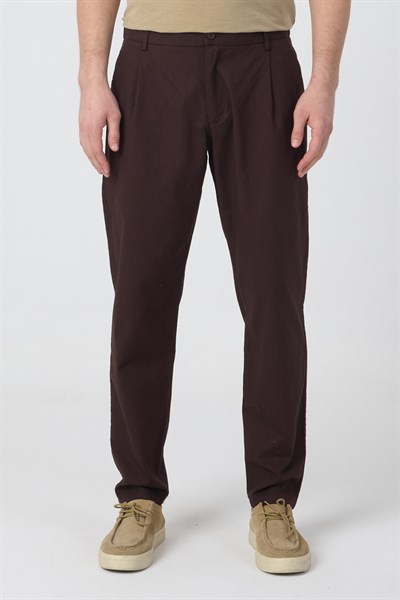 Erkek Keten Rahat Kalıp Pantolon Evere Kahve Rengi