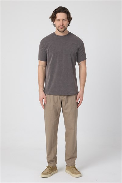 Erkek Keten Rahat Kalıp Pantolon Evere Camel