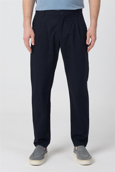 Erkek Keten Rahat Kalıp Pantolon Evere Lacivert