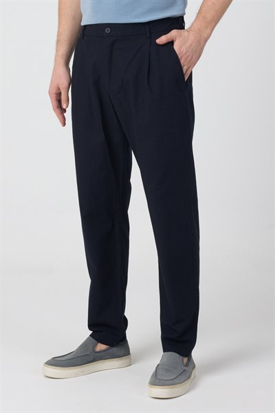 Erkek Keten Rahat Kalıp Pantolon Evere Lacivert