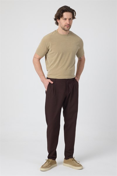Erkek Keten Rahat Kalıp Pantolon Evere Kahve Rengi