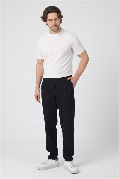 Erkek Keten Rahat Kalıp Pantolon Evere Siyah