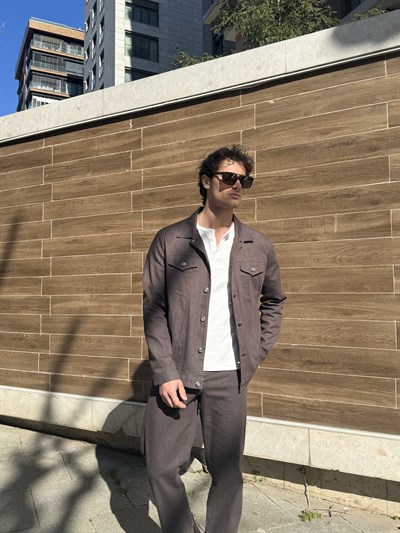 Erkek Çift Cepli Denim  Ceket Montana Kahve Rengi