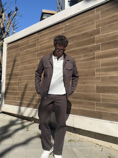 Erkek Çift Cepli Denim  Ceket Montana Kahve Rengi