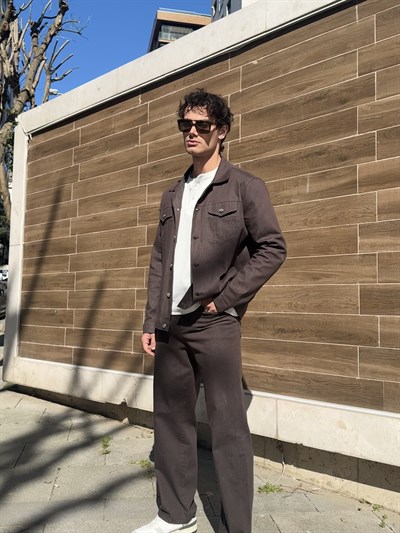 Erkek Çift Cepli Denim  Ceket Montana Kahve Rengi