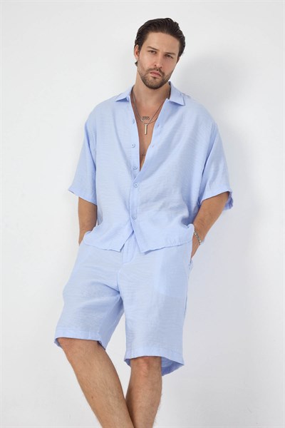 Erkek Leon&zaragoza Desenli  Oversize Şortlu Takım Bebe Mavi