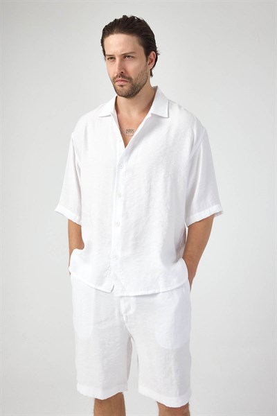 Erkek Leon&zaragoza Desenli  Oversize Şortlu Takım Beyaz