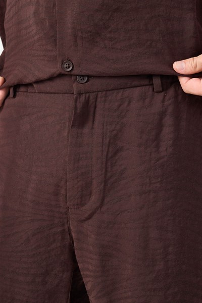 Erkek Leon&zaragoza Desenli  Oversize Şortlu Takım Kahve Rengi