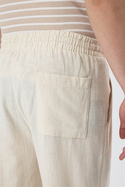 Erkek Loja Hafif Keten Pantolon Ekru