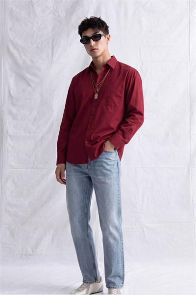 Erkek Lugano Oversize Cepli Gömlek Bordo