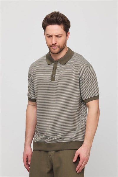 Erkek Milos Yakalı T-Shirt Haki Yeşil