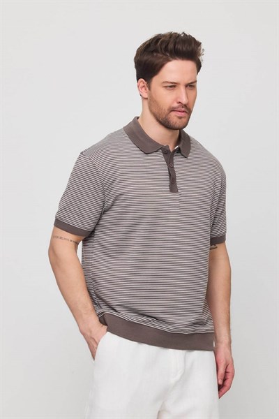 Erkek Milos Yakalı T-Shirt Kahve Rengi