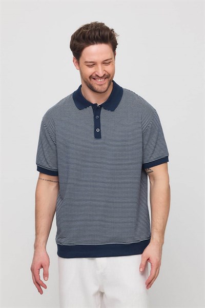 Erkek Milos Yakalı T-Shirt Lacivert