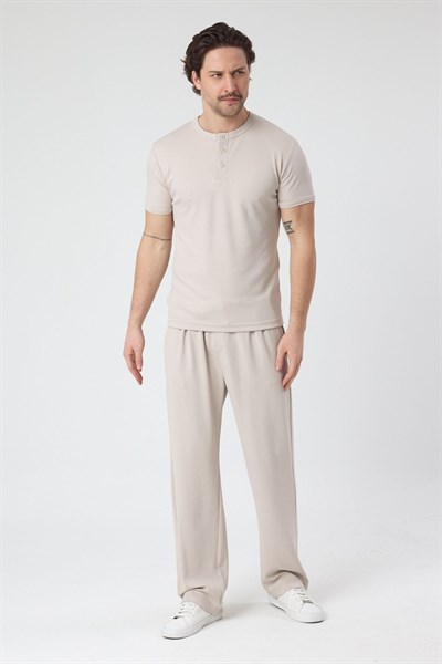 Erkek Örme Kumas Viskon Takım Bej