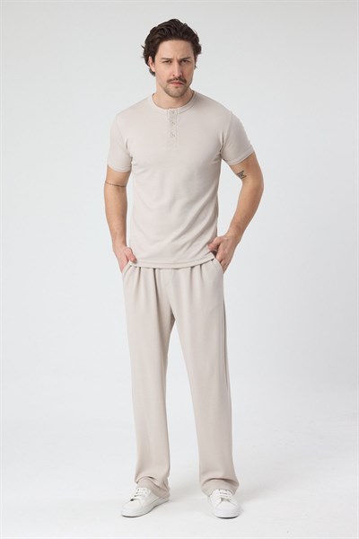 Erkek Örme Kumas Viskon Takım Bej