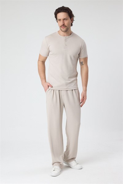 Erkek Örme Kumas Viskon Takım Bej