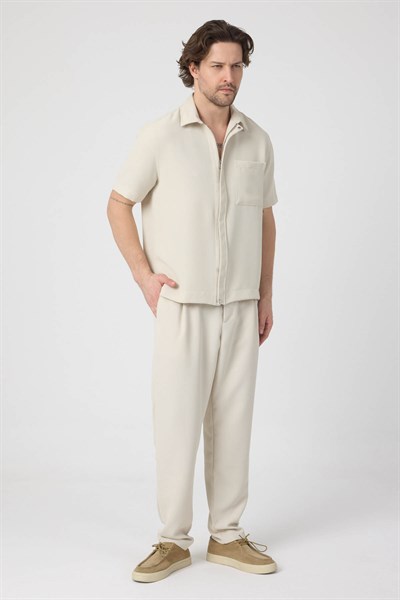 Erkek Petek Örme Pamuklu Takım Bej