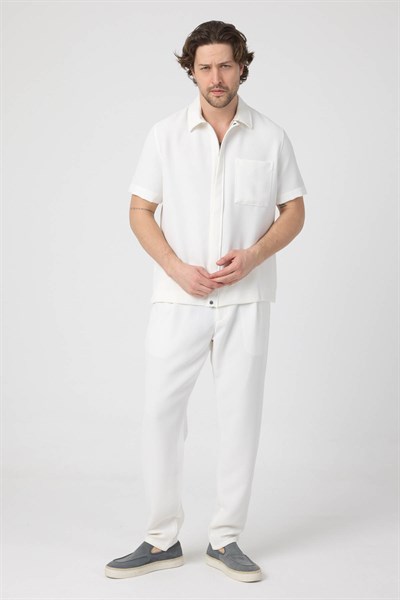 Erkek Petek Örme Pamuklu Takım Beyaz