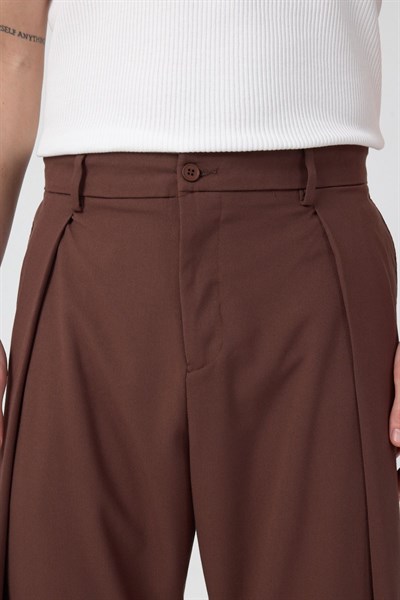 Erkek Pileli Fashion Pantolon Kahve Rengi