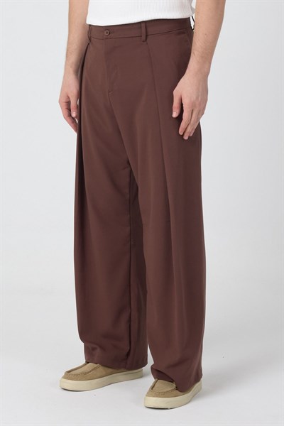 Erkek Pileli Fashion Pantolon Kahve Rengi