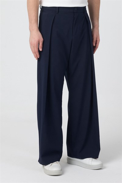 Erkek Pileli Fashion Pantolon Lacivert