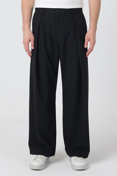 Erkek Pileli Fashion Pantolon Siyah