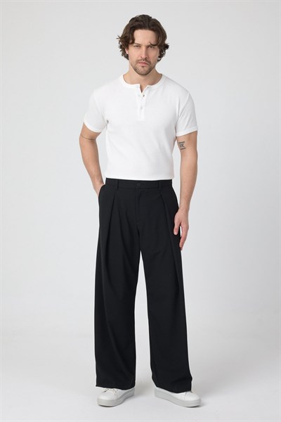 Erkek Pileli Fashion Pantolon Siyah