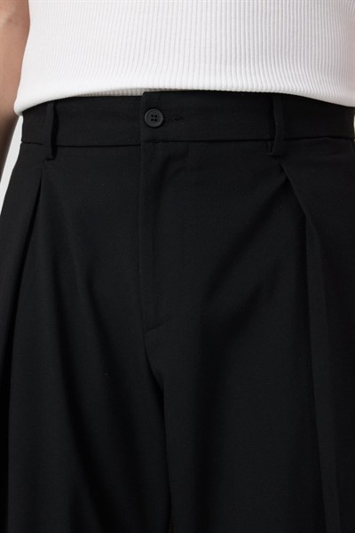 Erkek Pileli Fashion Pantolon Siyah