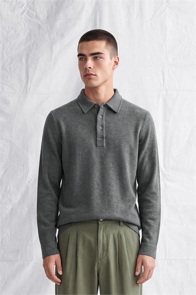 Erkek Polo Yaka Selanik Kumas Etford T-Shirt Gri