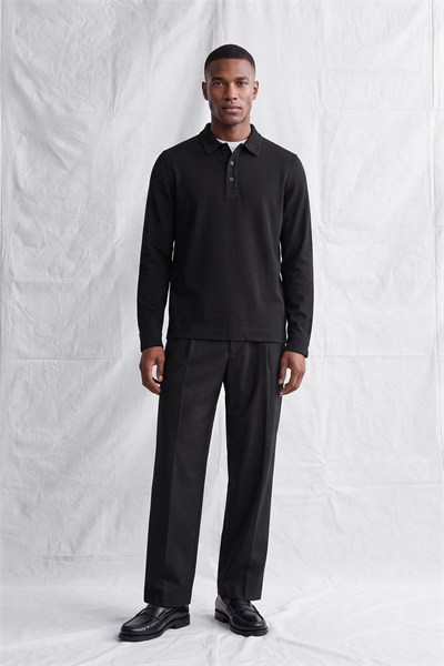 Erkek Polo Yaka Selanik Kumas Etford T-Shirt Siyah