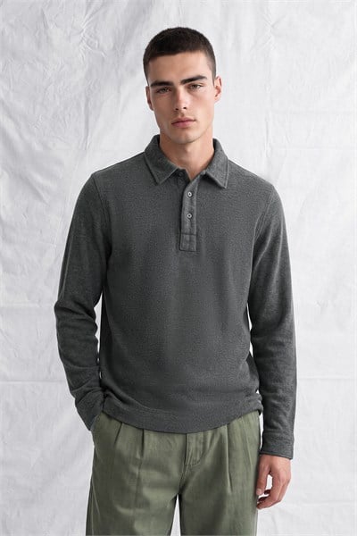 Erkek Polo Yaka Selanik Kumas Etford T-Shirt Gri