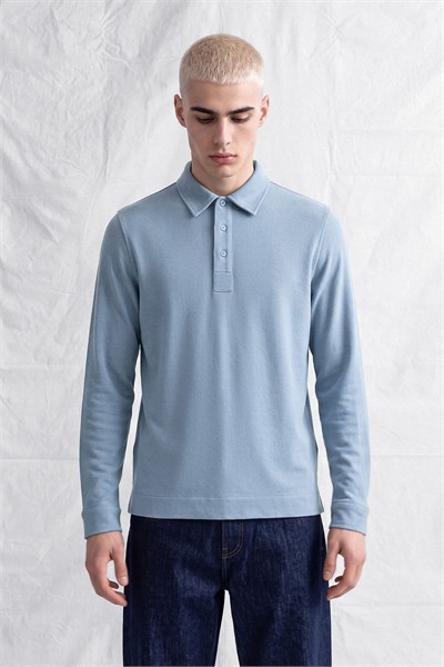 Erkek Polo Yaka Selanik Kumas Etford T-Shirt Bebe Mavi