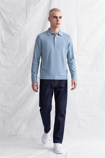 Erkek Polo Yaka Selanik Kumas Etford T-Shirt Bebe Mavi
