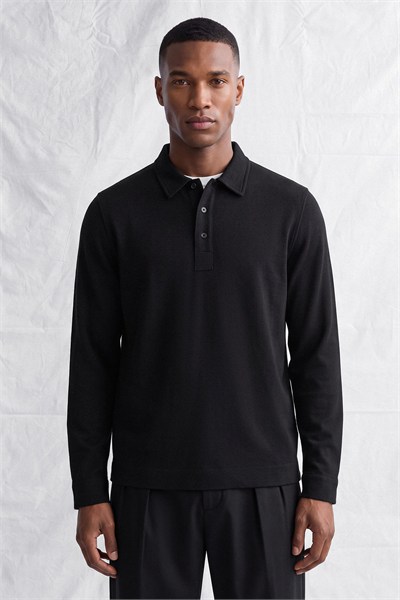 Erkek Polo Yaka Selanik Kumas Etford T-Shirt Siyah