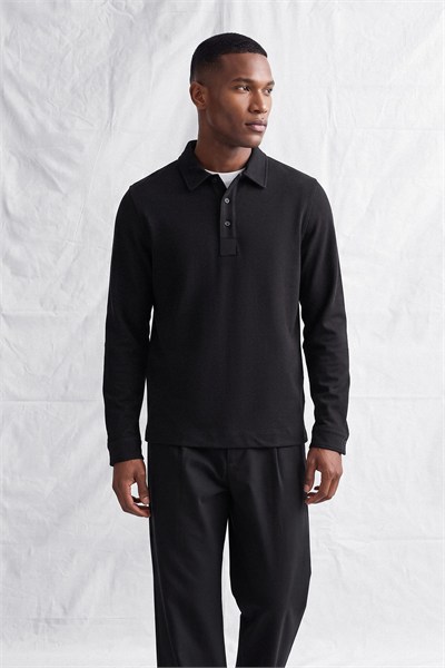 Erkek Polo Yaka Selanik Kumas Etford T-Shirt Siyah