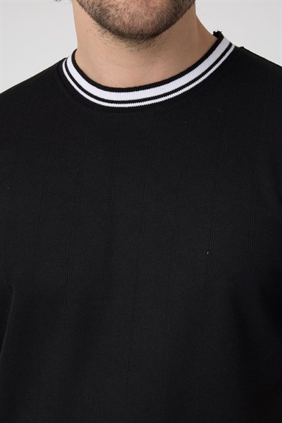 Erkek Ribana Sıfır Yaka Triko Efektli Tshirt zagreb Siyah