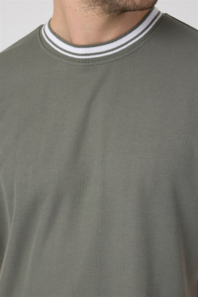 Erkek Ribana Sıfır Yaka Triko Efektli Tshirt zagreb Haki Yeşil