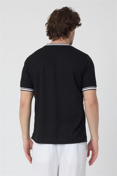 Erkek Ribana Sıfır Yaka Triko Efektli Tshirt zagreb Siyah