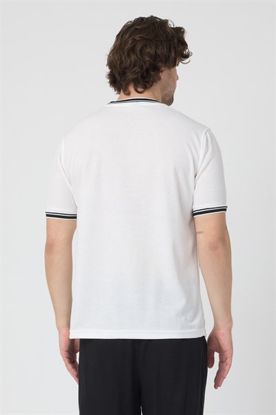 Erkek Ribana Sıfır Yaka Triko Efektli Tshirt zagreb Beyaz