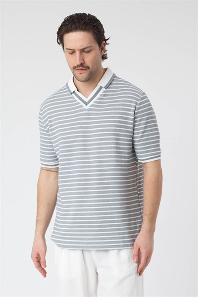 Erkek Sida Yakalı TShirt Gri