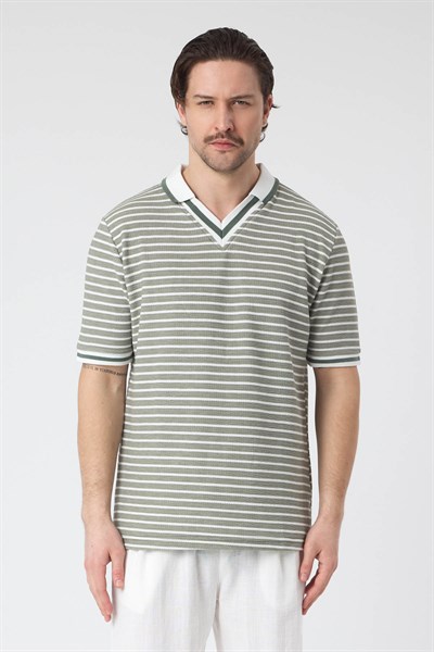 Erkek Sida Yakalı TShirt Haki Yeşil