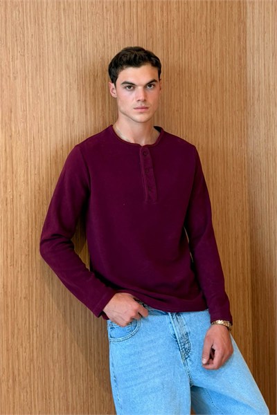 Erkek Sierre Henley Yaka Selanik T-Shirt Bordo