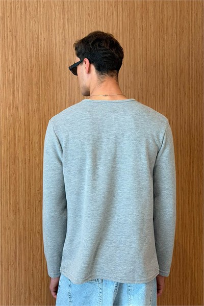 Erkek Sierre Henley Yaka Selanik T-Shirt Gri