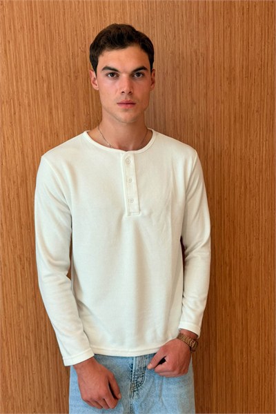 Erkek Sierre Henley Yaka Selanik T-Shirt Beyaz