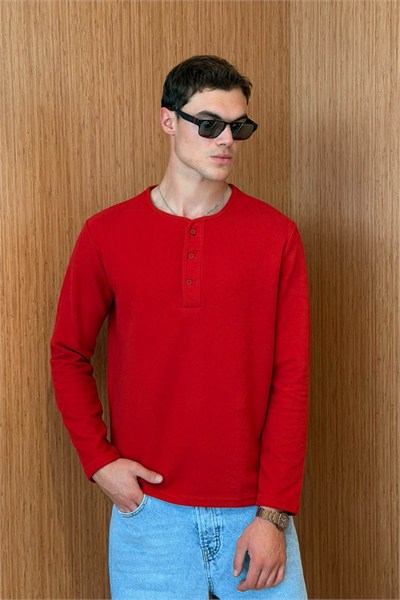 Erkek Sierre Henley Yaka Selanik T-Shirt Kırmızı