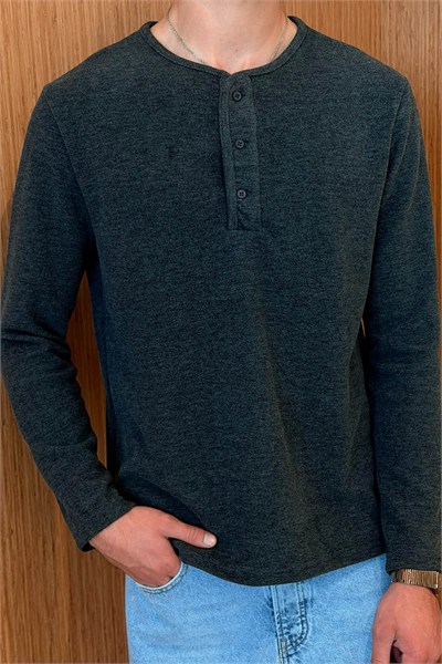 Erkek Sierre Henley Yaka Selanik T-Shirt Antrasit