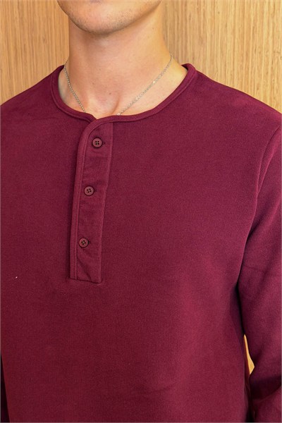 Erkek Sierre Henley Yaka Selanik T-Shirt Bordo