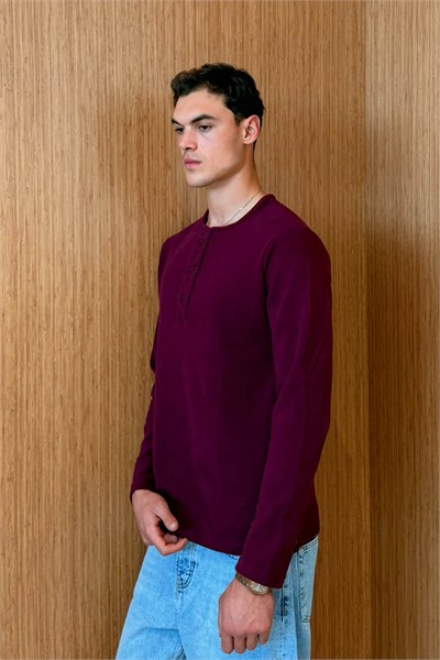 Erkek Sierre Henley Yaka Selanik T-Shirt Bordo